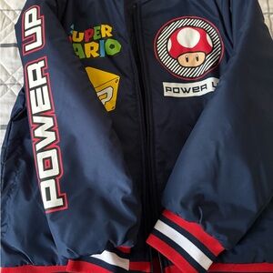 Nintendo Navy Super Mario 'Power Up' Puffer Jacket with Red & White Accents